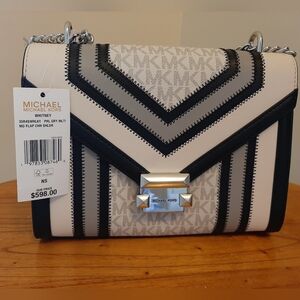 Michael Kors Chevron Logo Crossbody in Black and Cream